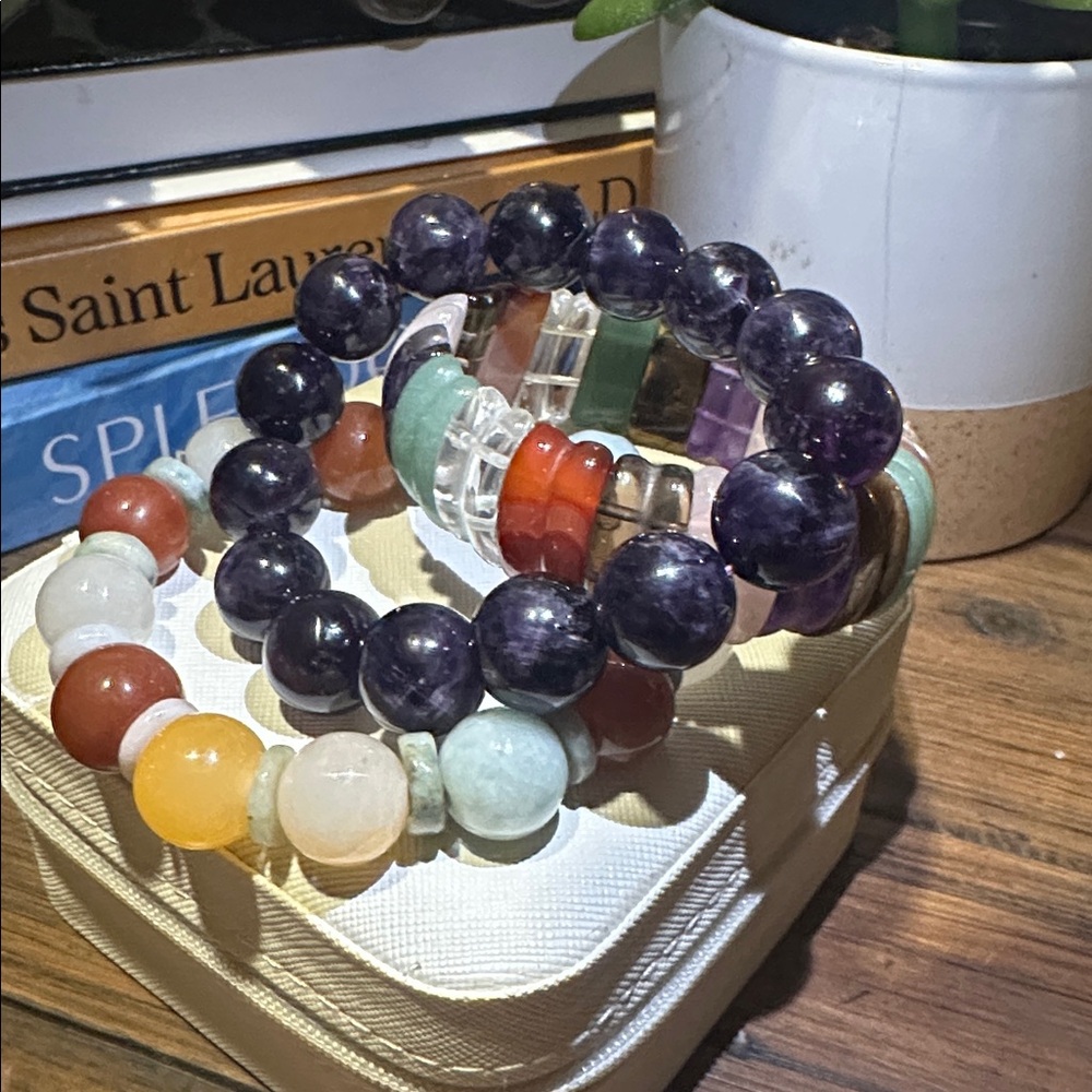 💜Amethyst Natural Deep Purple Beaded Stretch Bracelet